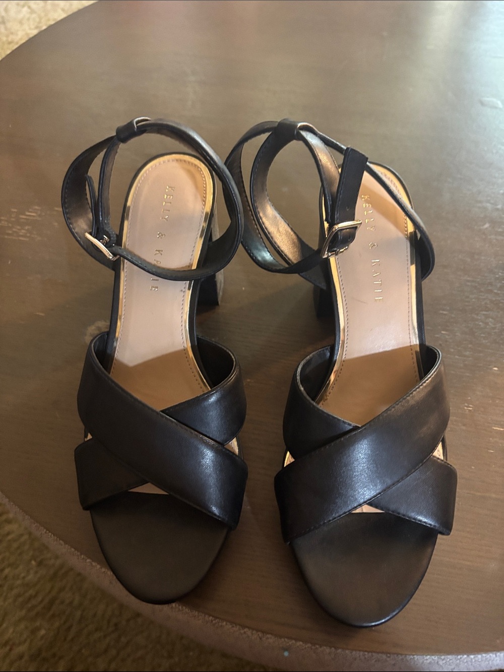 Kelly & Katie Black Crisscross Ankle Strap Block Heels